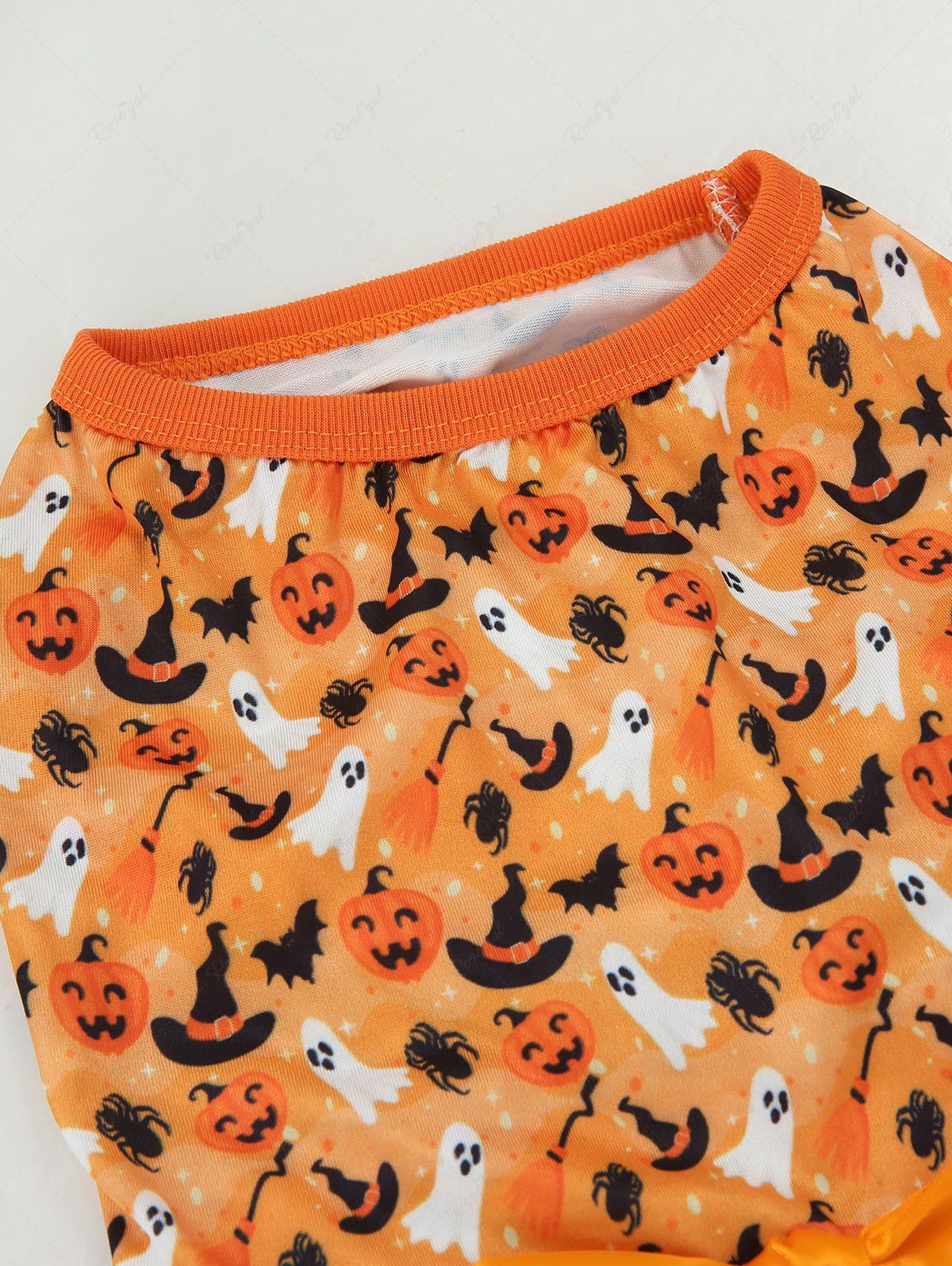 Pet's Halloween Pumpkin Bat Hat Ghost Spider Print Bowknot Dress