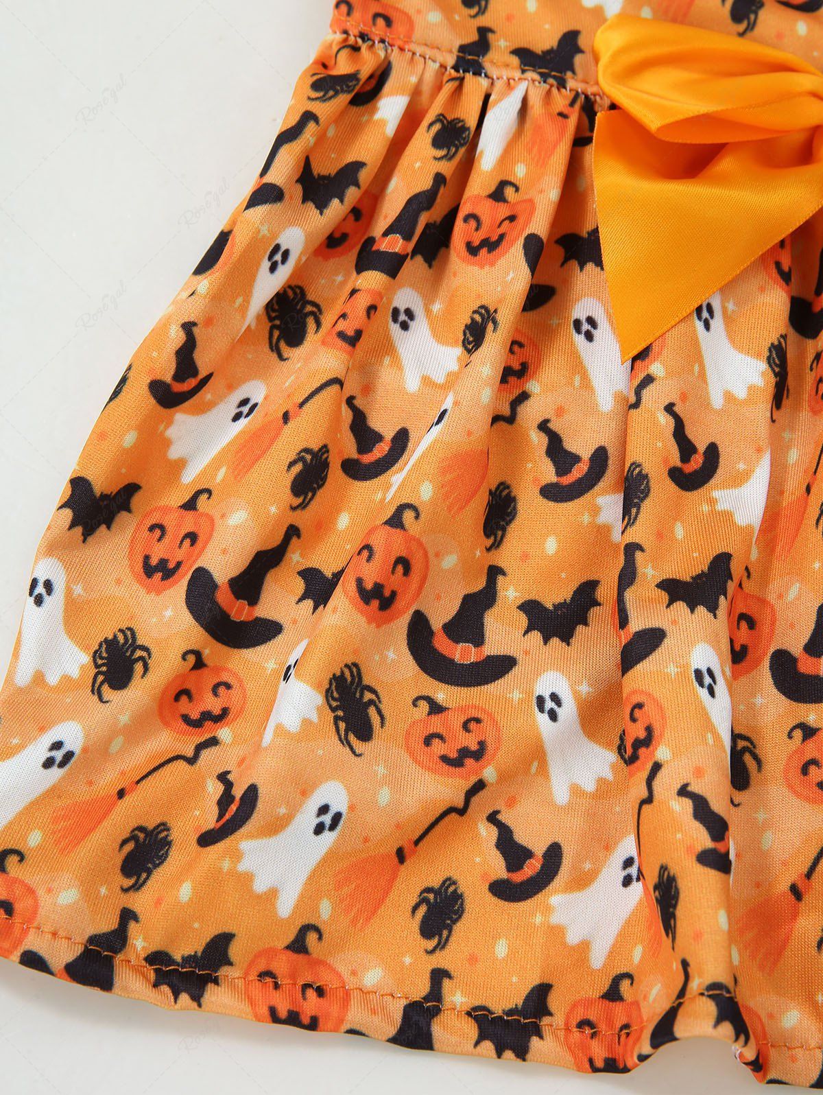 Pet's Halloween Pumpkin Bat Hat Ghost Spider Print Bowknot Dress