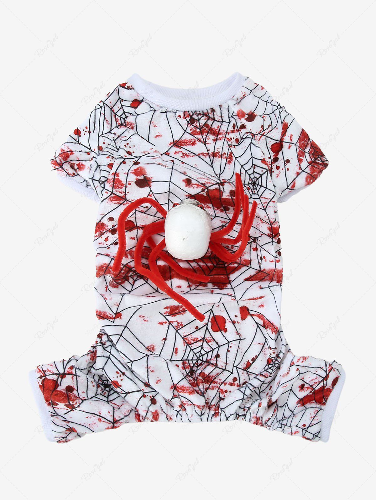 Pet's Halloween Costume Spider Web Paint Splatter Print Skull Fleece Pajama