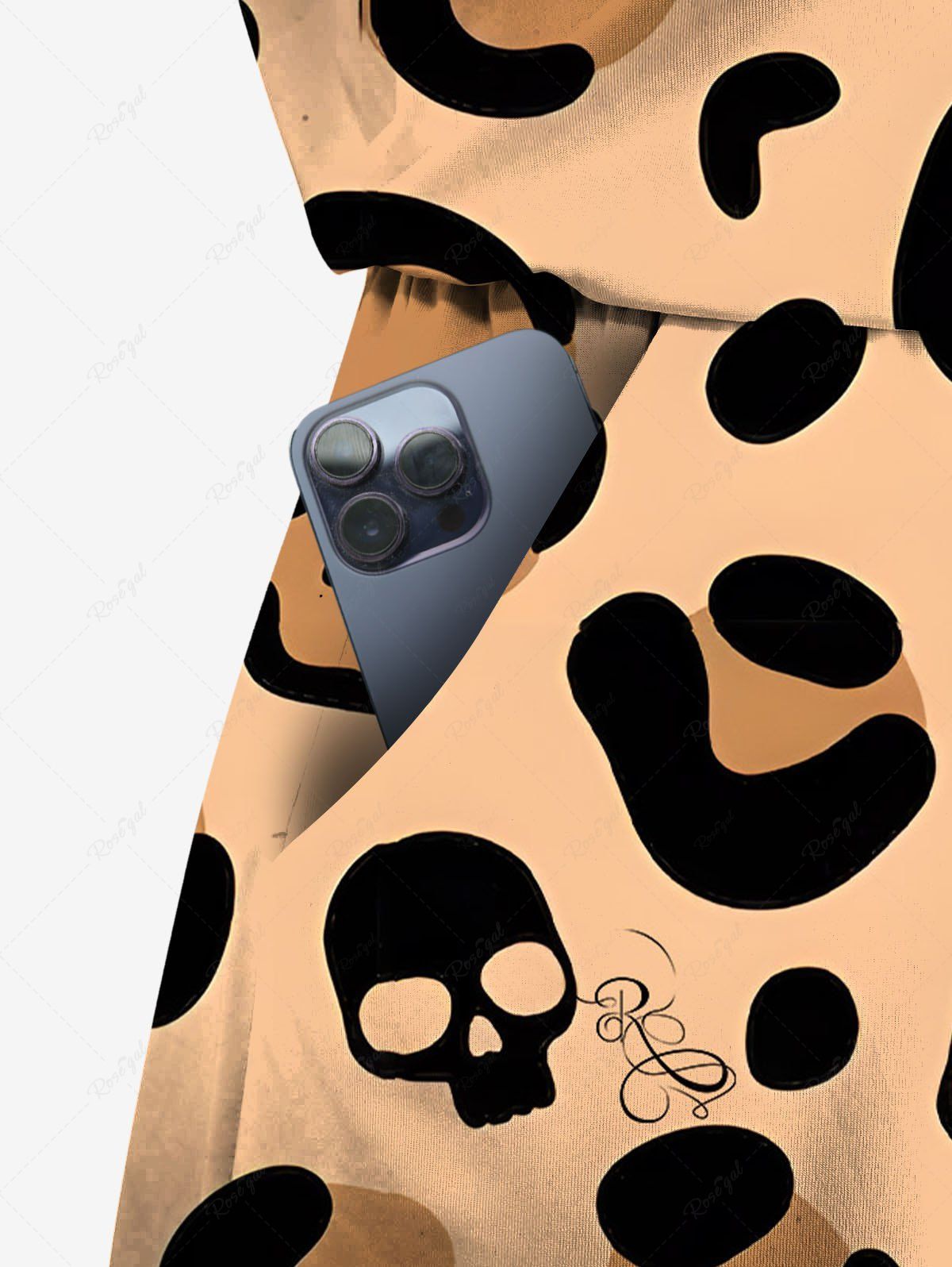 Plus Size Skull Mushroom Leopard Print Halloween Drawstring Pocket Romper