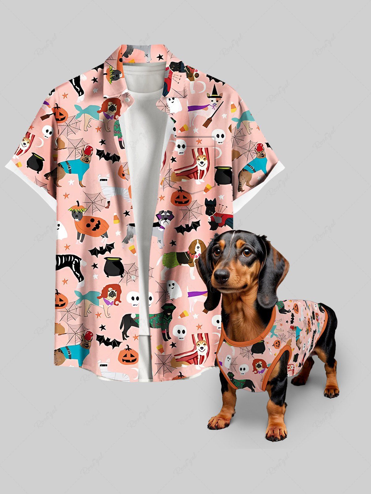 Halloween Pumpkin Bat Spider Web Dogs Skulls Ghost Print Tank Top and Shirt Dog and Owner Matching Outfits