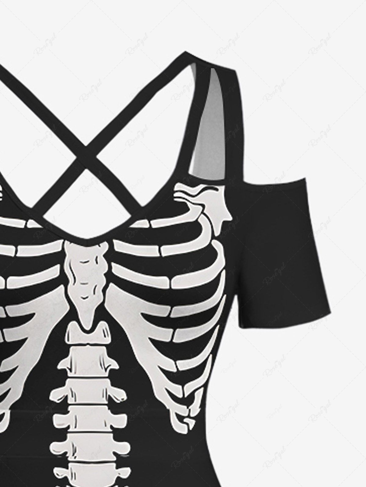 Plus Size Halloween Skeleton Print Cold Shoulder Crisscross Maxi Dress