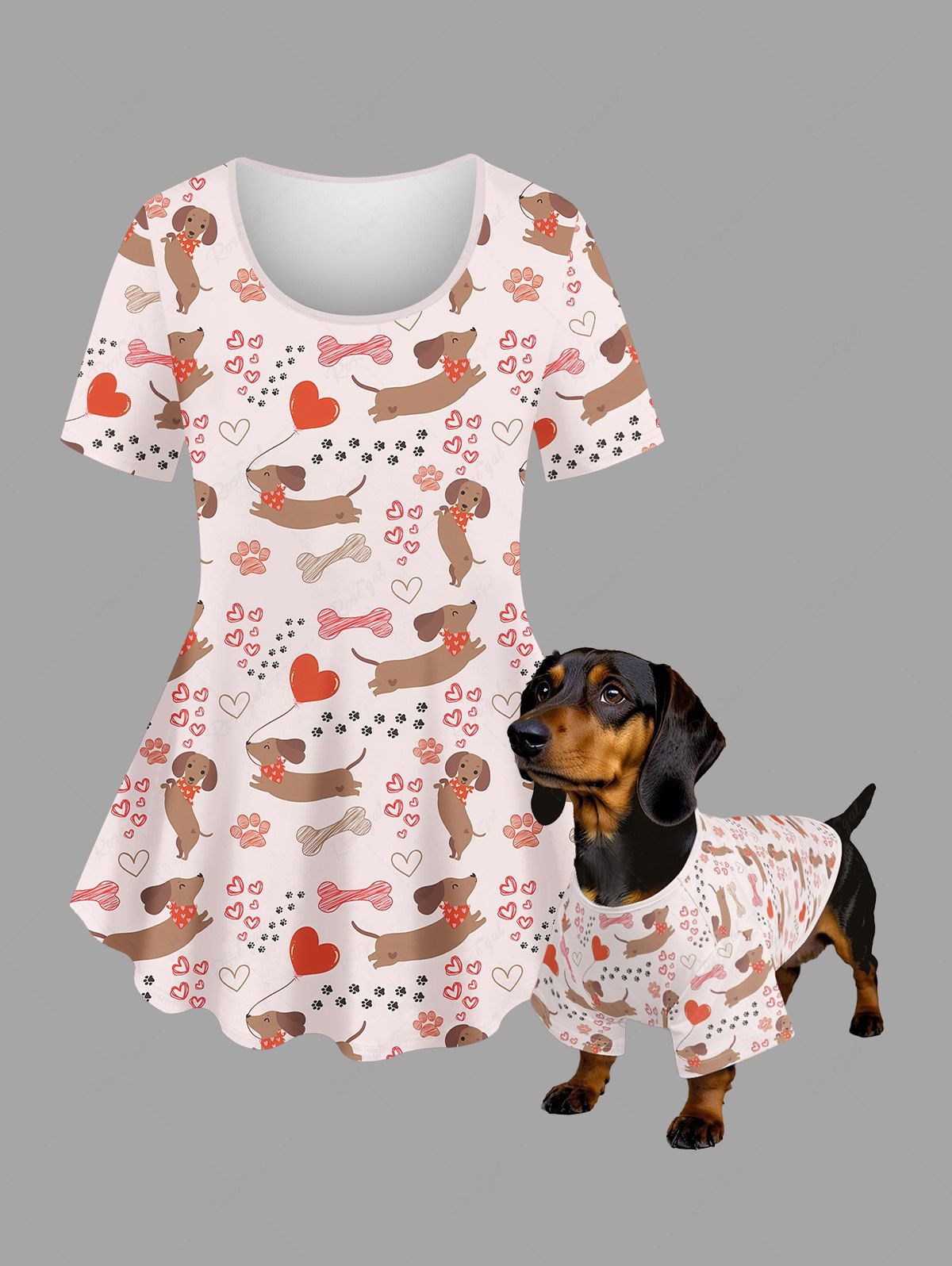 Dogs Heart Bone Foot Print T-shirt Dog and Owner Matching Outfits