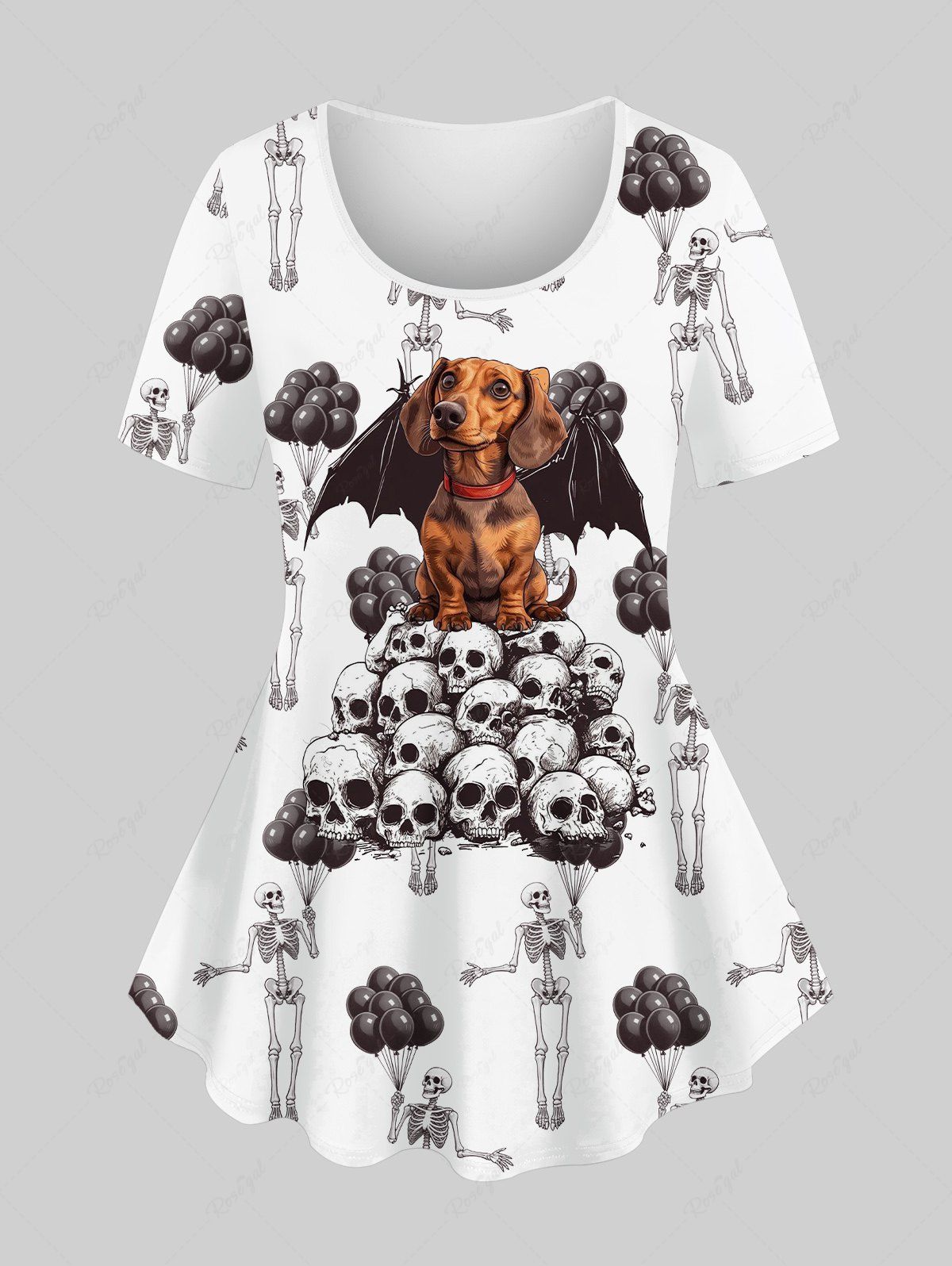 Skull Puppy Bat Skeleton Balloons Printed Halloween T-shirt Dog And Owner Matching Outfits