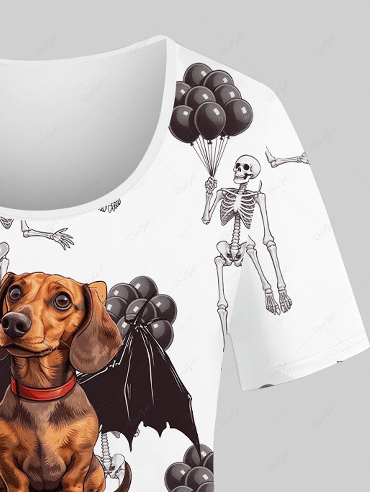 Plus Size Skull Dog Bat Skeleton Balloons Print Halloween Women T-shirt