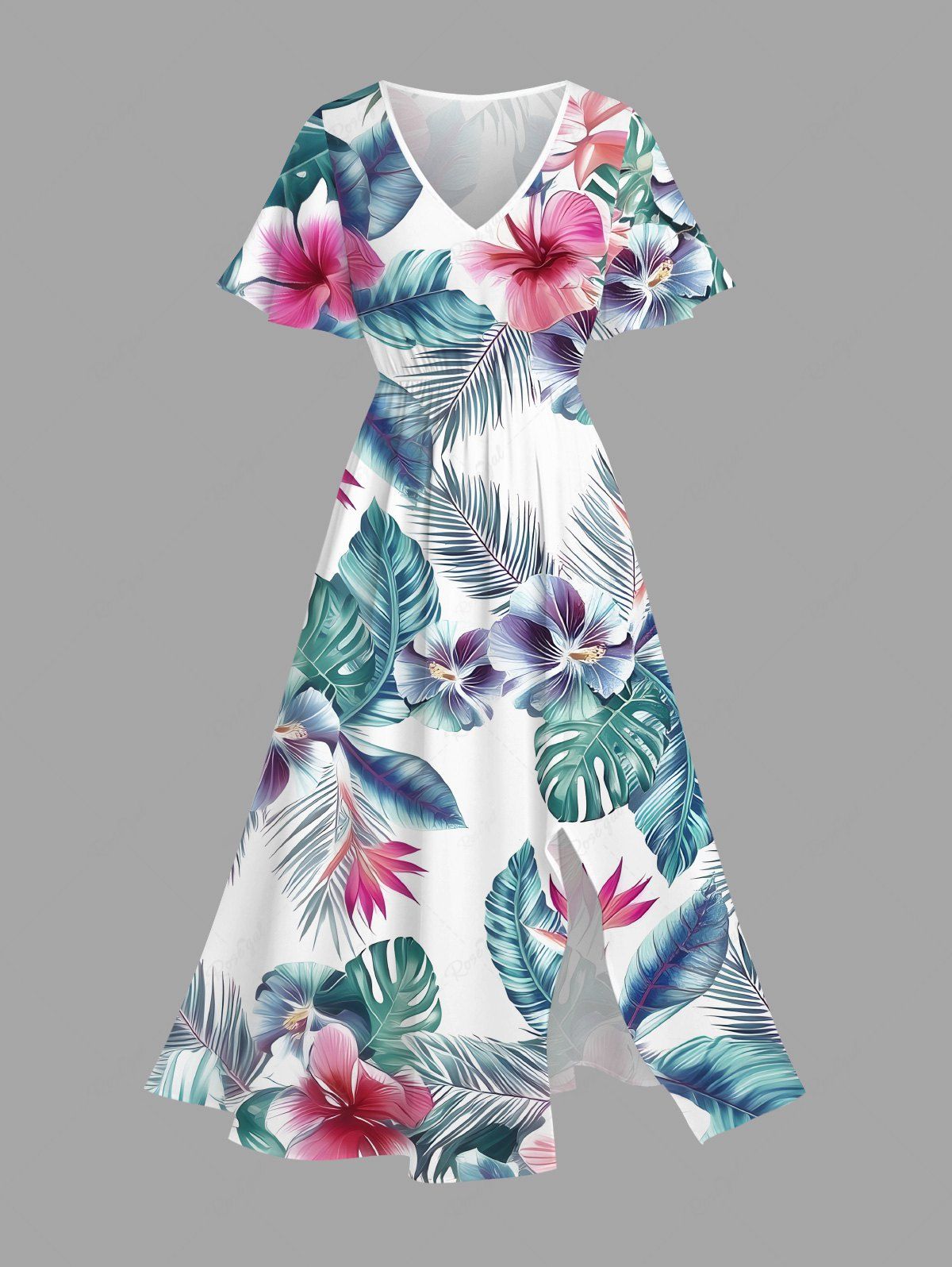 Tropical Leaf Hibiscus Flower Printed Hawaii Shirt Dress Dog And Owner Matching Outfits