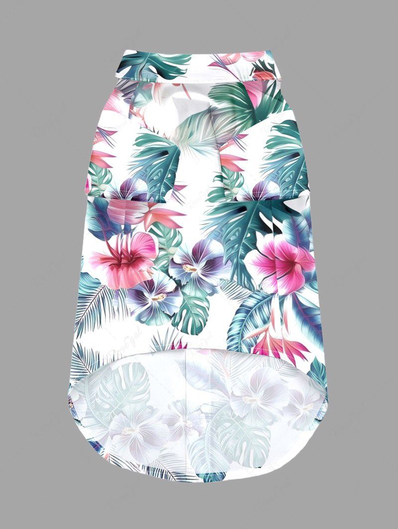 Pet's Tropical Leaf Hibiscus Flower Print Hawaii Button Shirt