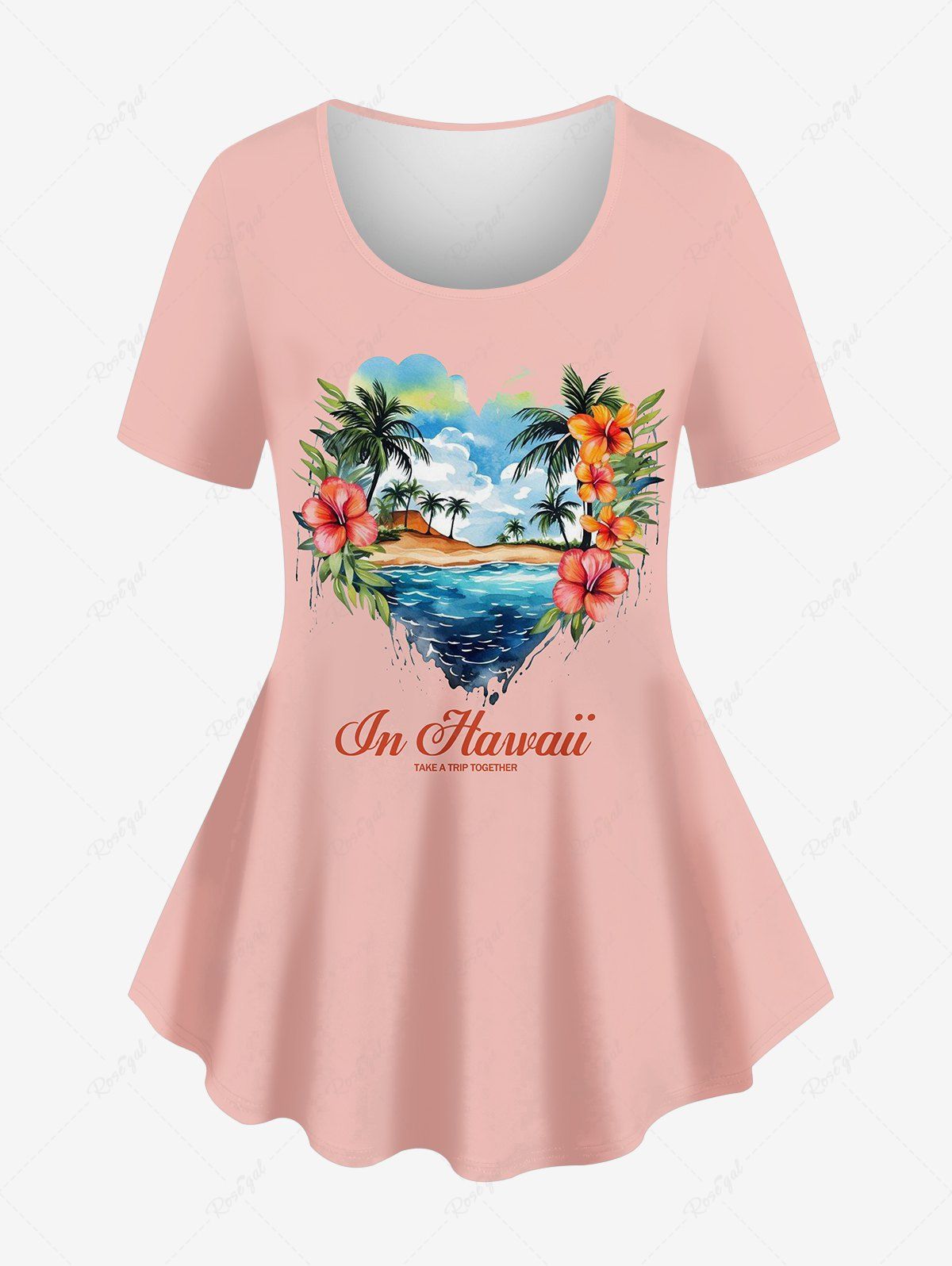 Coconut Tree Hibiscus Flower Heart Seascape Printed Hawaii Tank Top T-shirt Dog And Owner Matching Outfits