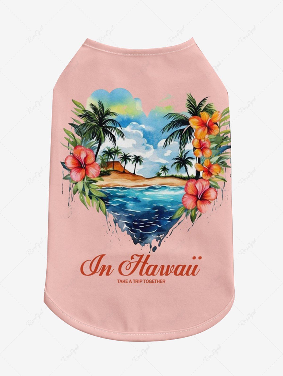 Pet's Coconut Tree Hibiscus Flower Heart Seascape Print Hawaii Tank Top