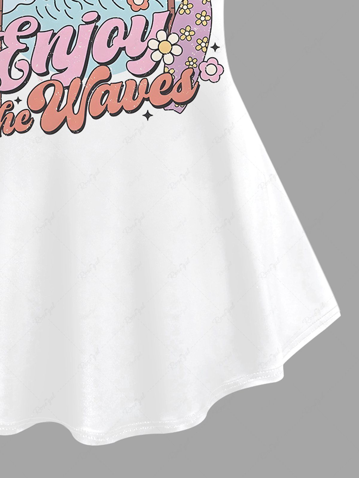 Plus Size Coconut Tree Sea Waves Flowers Print Hawaii T-shirt
