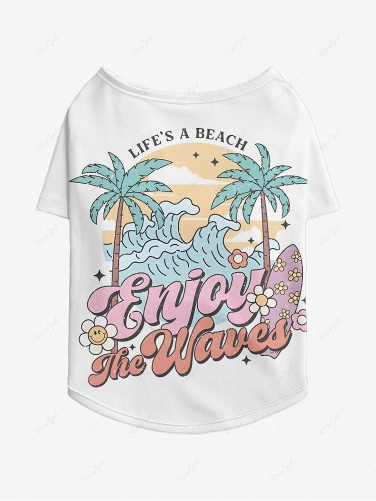 Pet's Coconut Tree Sea Waves Flowers Print Hawaii T-shirt
