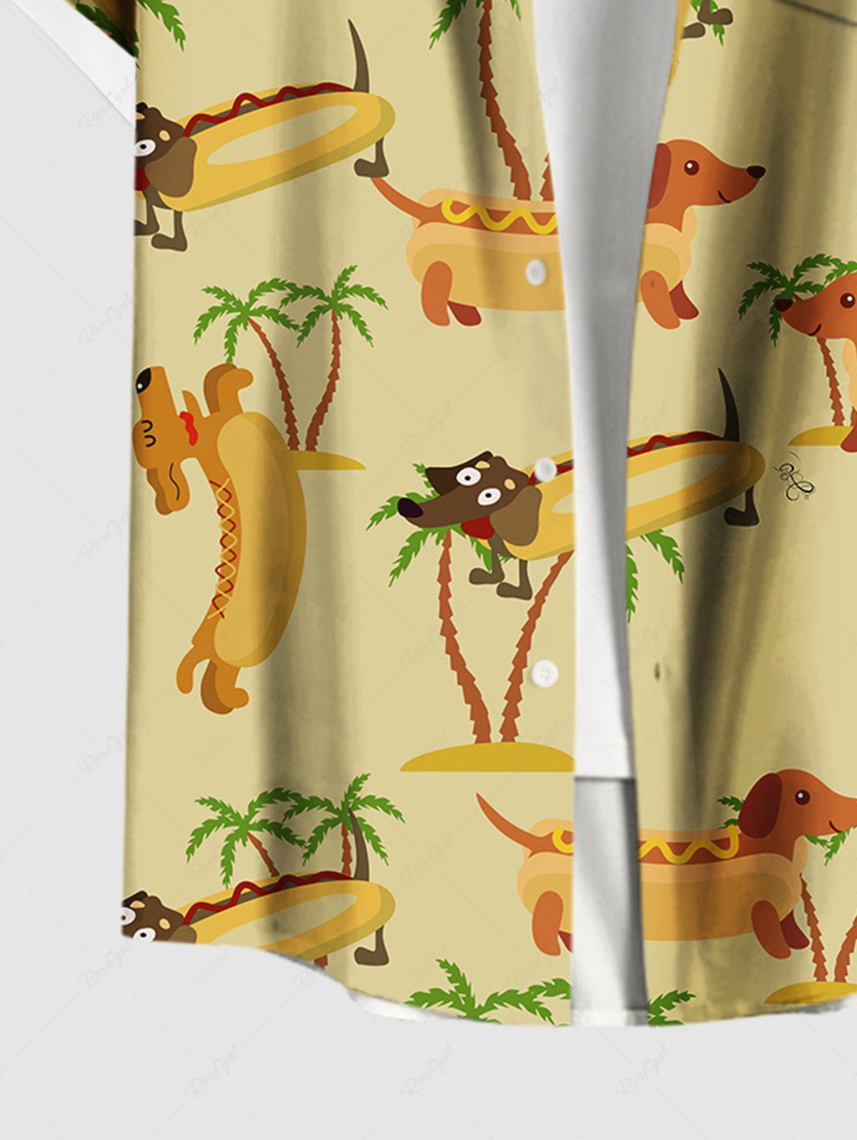 Plus Size Coconut Tree Hot Dogs Print Buttons Pocket Hawaii Shirt For Men