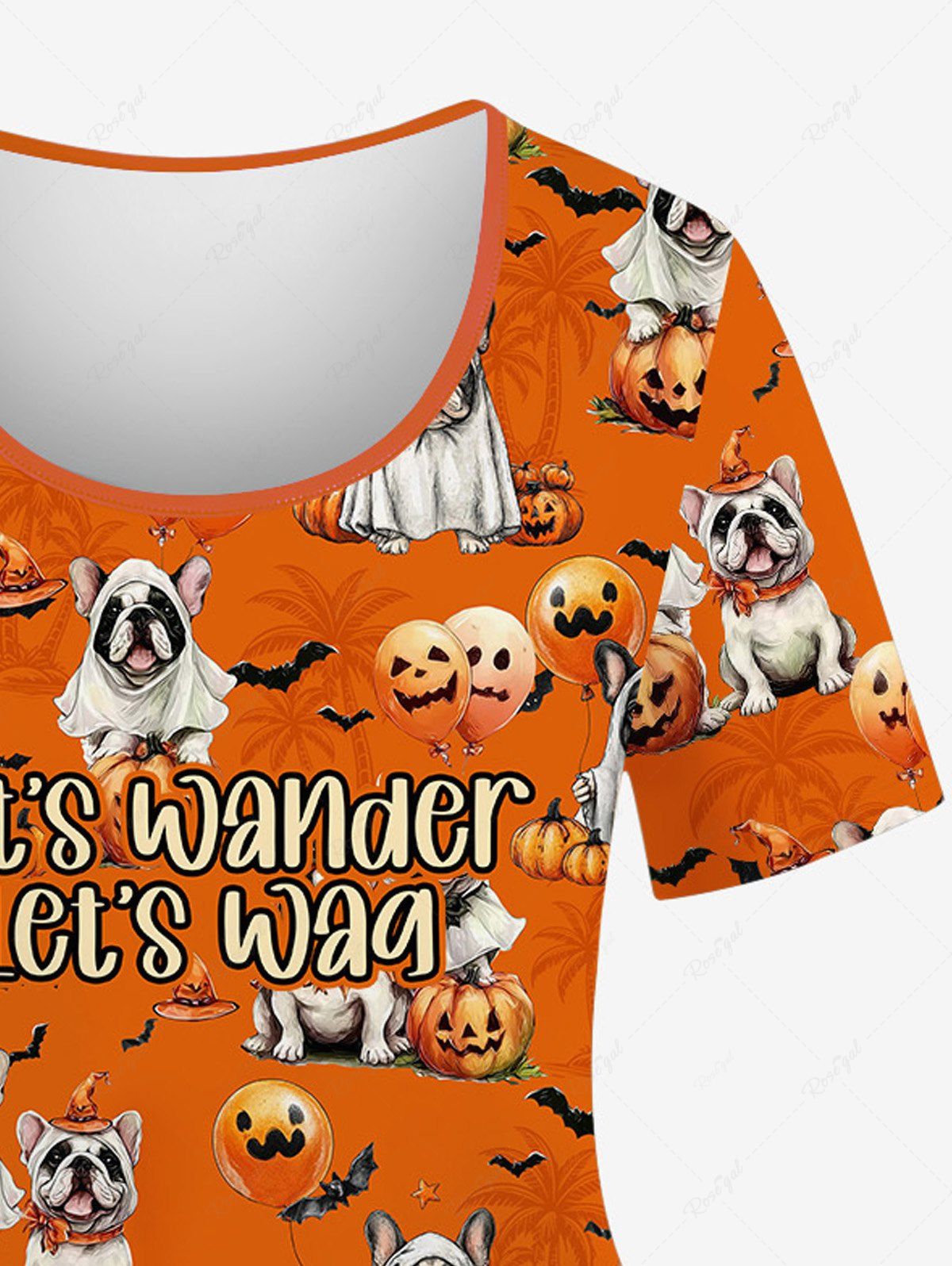 Plus Size Halloween Dogs Pumpkin Bat Print T-shirt