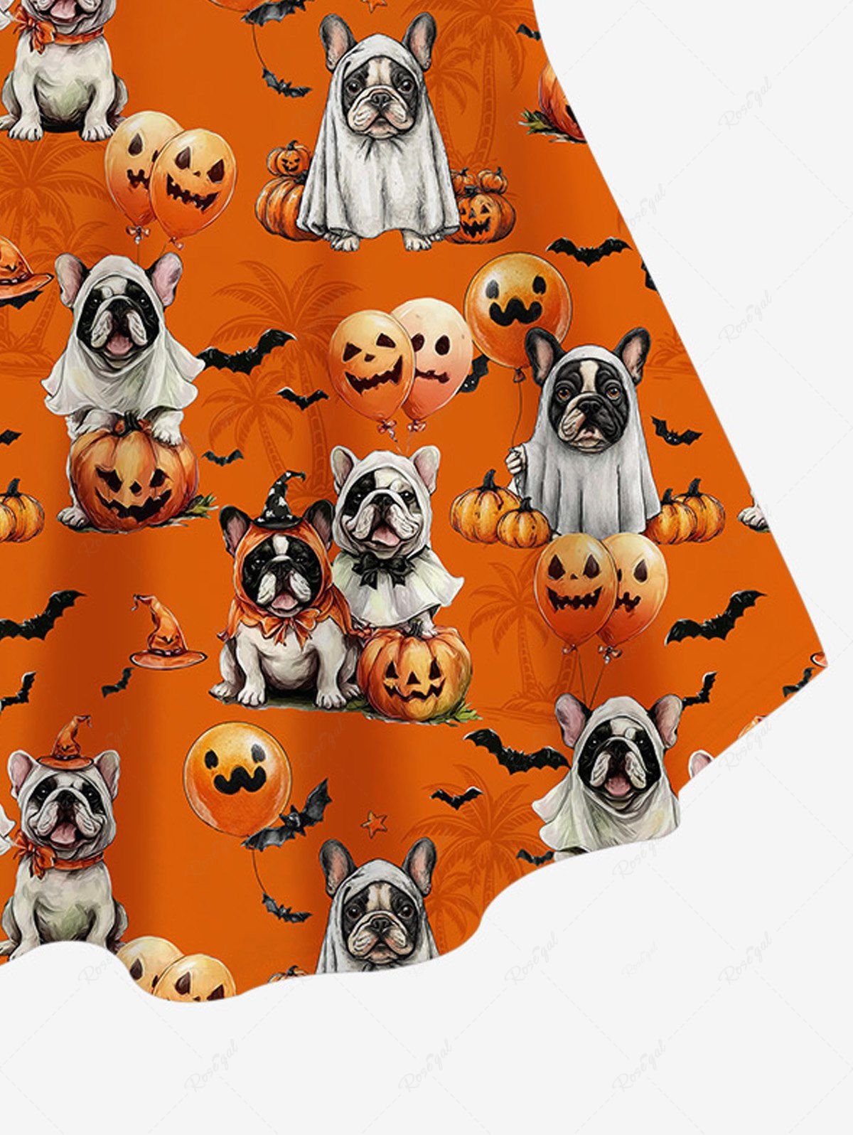 Plus Size Halloween Dogs Pumpkin Bat Print T-shirt