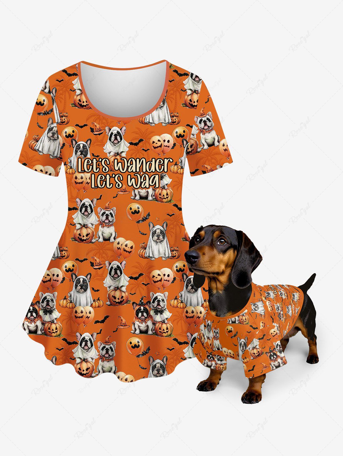 Halloween Dogs Pumpkin Bat Print T-shirts Dog and Owner Matching Outfits