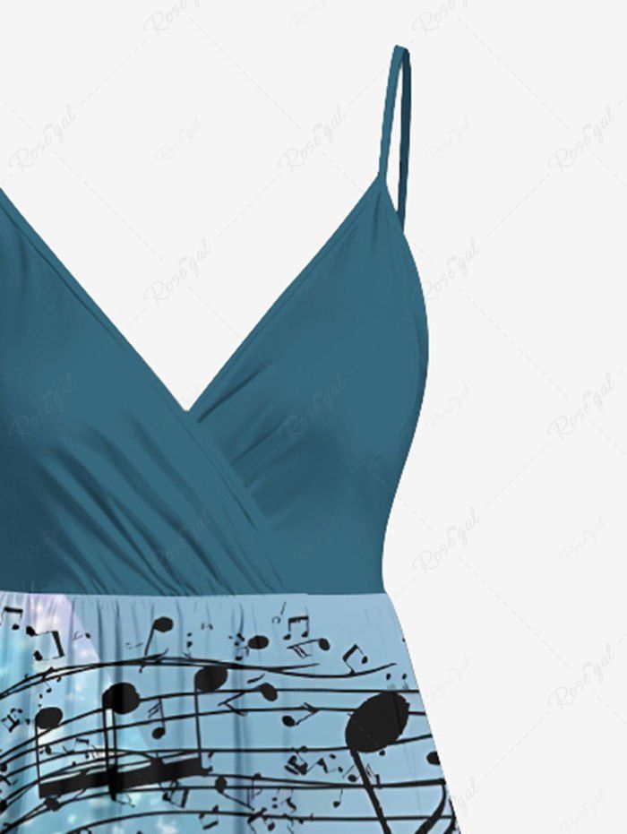 Plus Size Glitter Music Symbol Butterfly Print Hawaii Surplice A Line Cami Dress