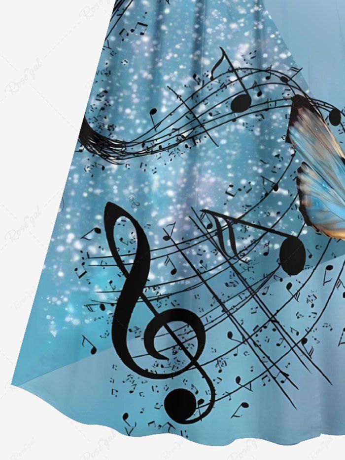 Plus Size Glitter Music Symbol Butterfly Print Hawaii Surplice A Line Cami Dress