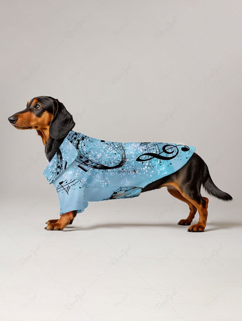Pet's Glitter Music Symbol Butterfly Print Hawaii Button Shirt