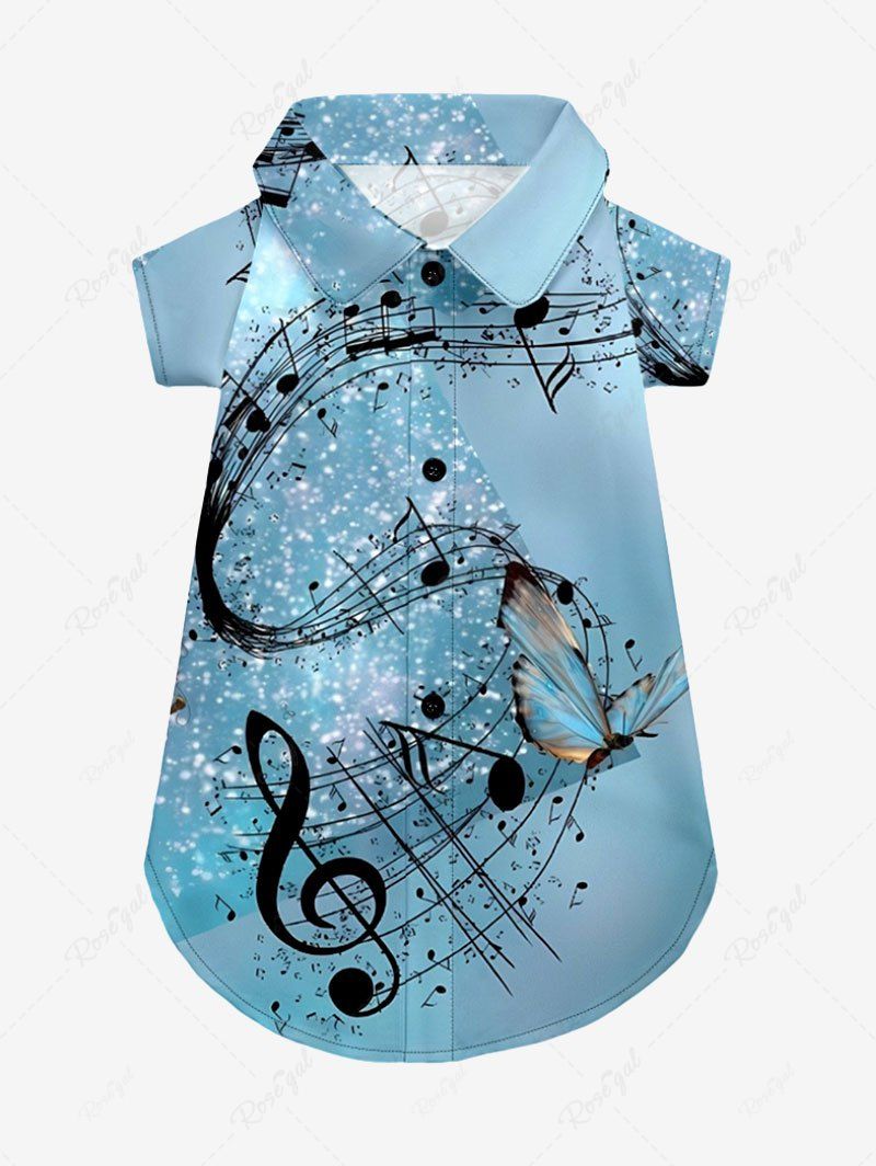 Pet's Glitter Music Symbol Butterfly Print Hawaii Button Shirt
