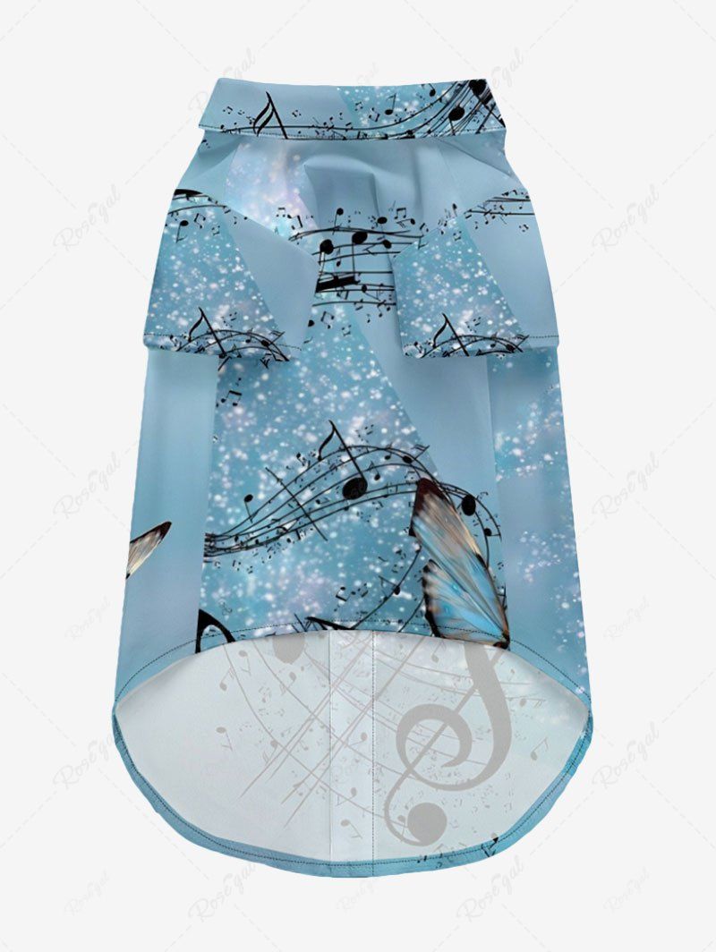Pet's Glitter Music Symbol Butterfly Print Hawaii Button Shirt