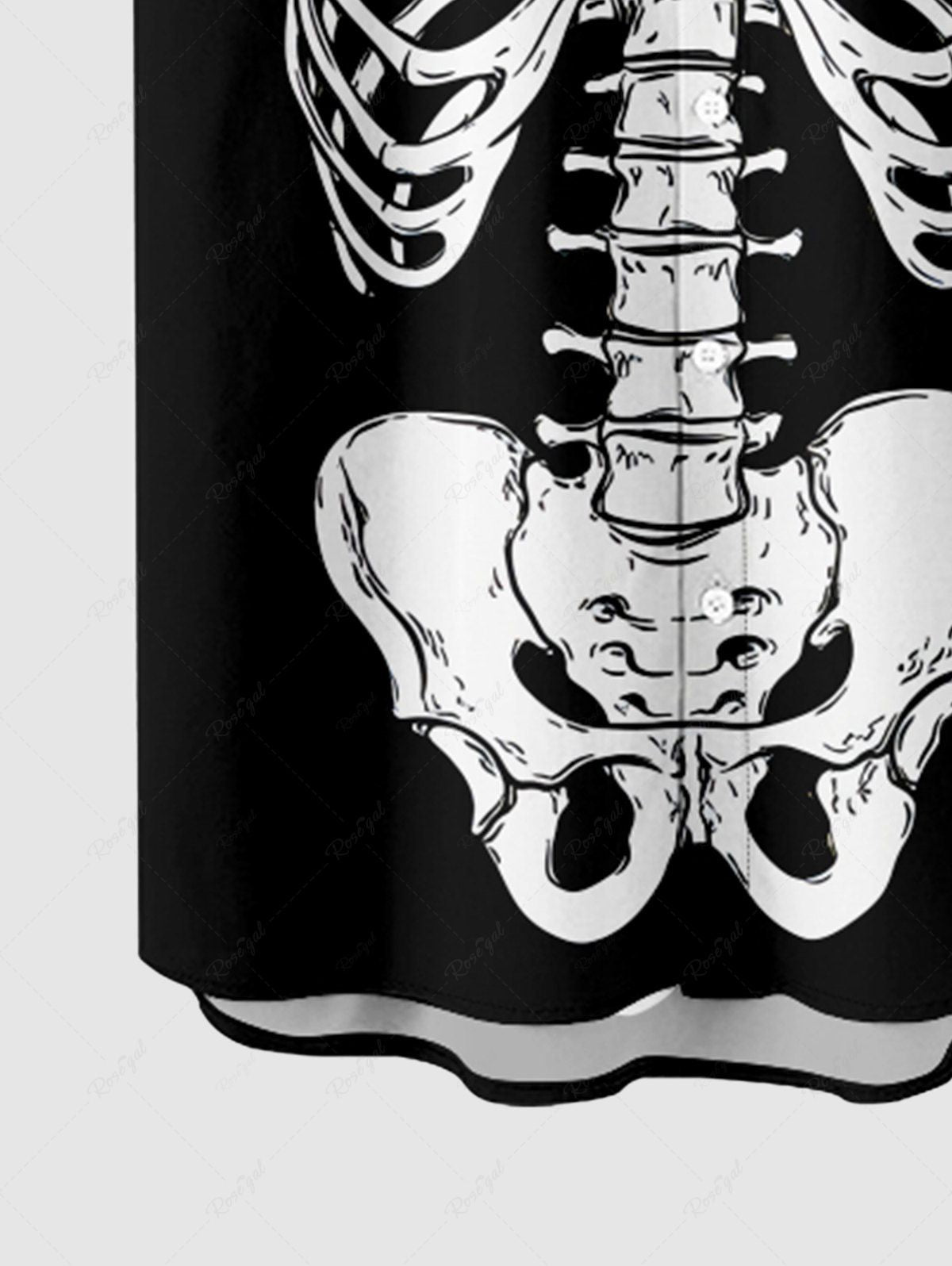 Plus Size Halloween Skeleton Print Buttons Pocket Shirt For Men