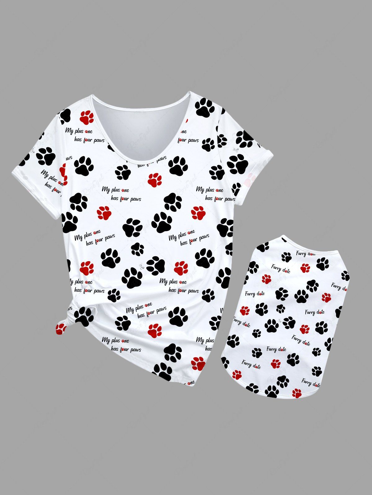 Dog Feet Letters Print T-shirts Dog and Owner Matching Outfits