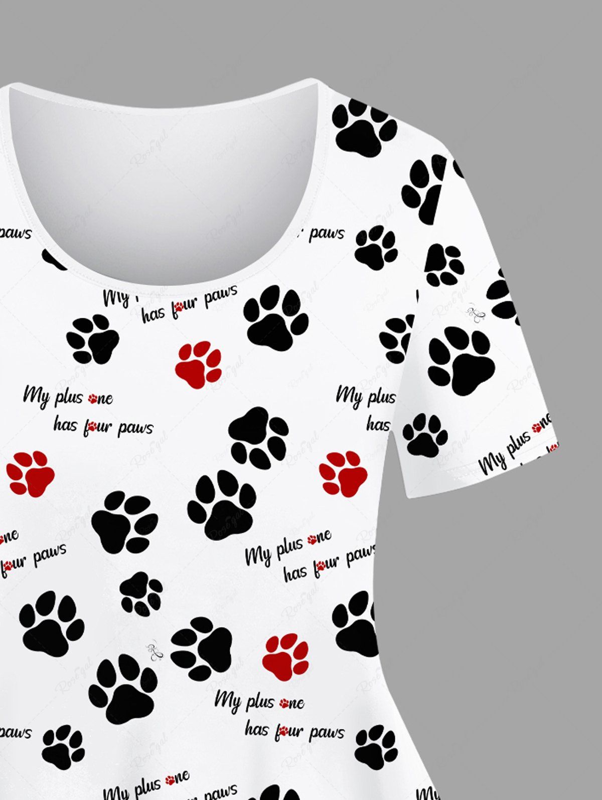 Plus Size Dog Feet Letters Print T-shirt