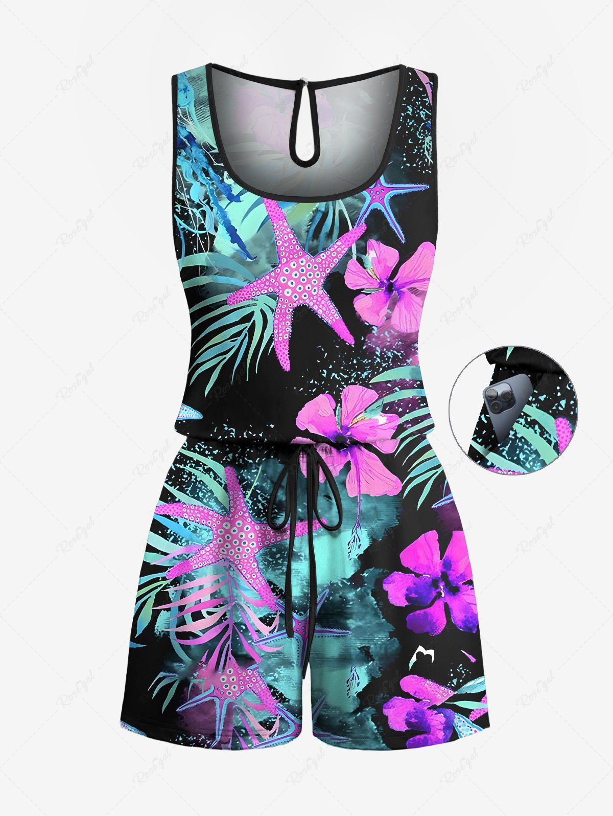Tropical Leaf Hibiscus Flower Starfish Printed Hawaii Shirt Romper Dog And Owner Matching Outfits