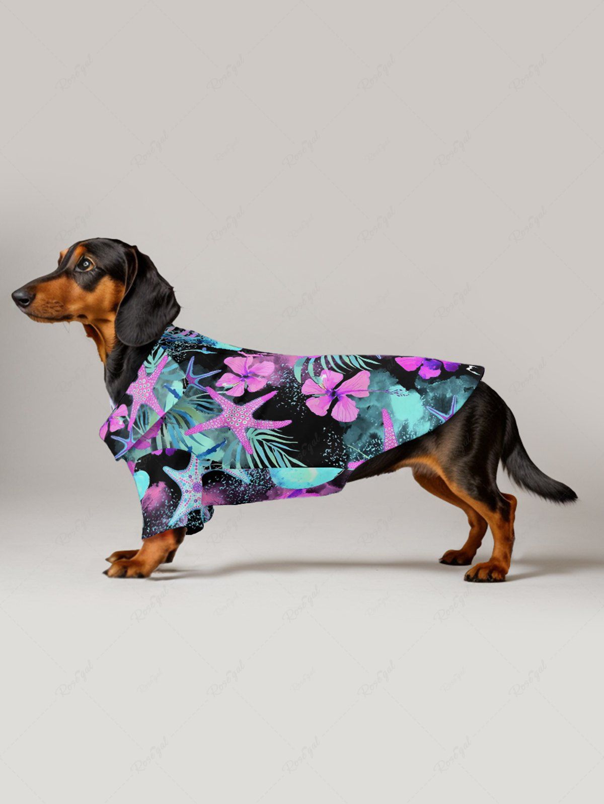Pet's Tropical Leaf Hibiscus Flower Starfish Print Hawaii Button Shirt
