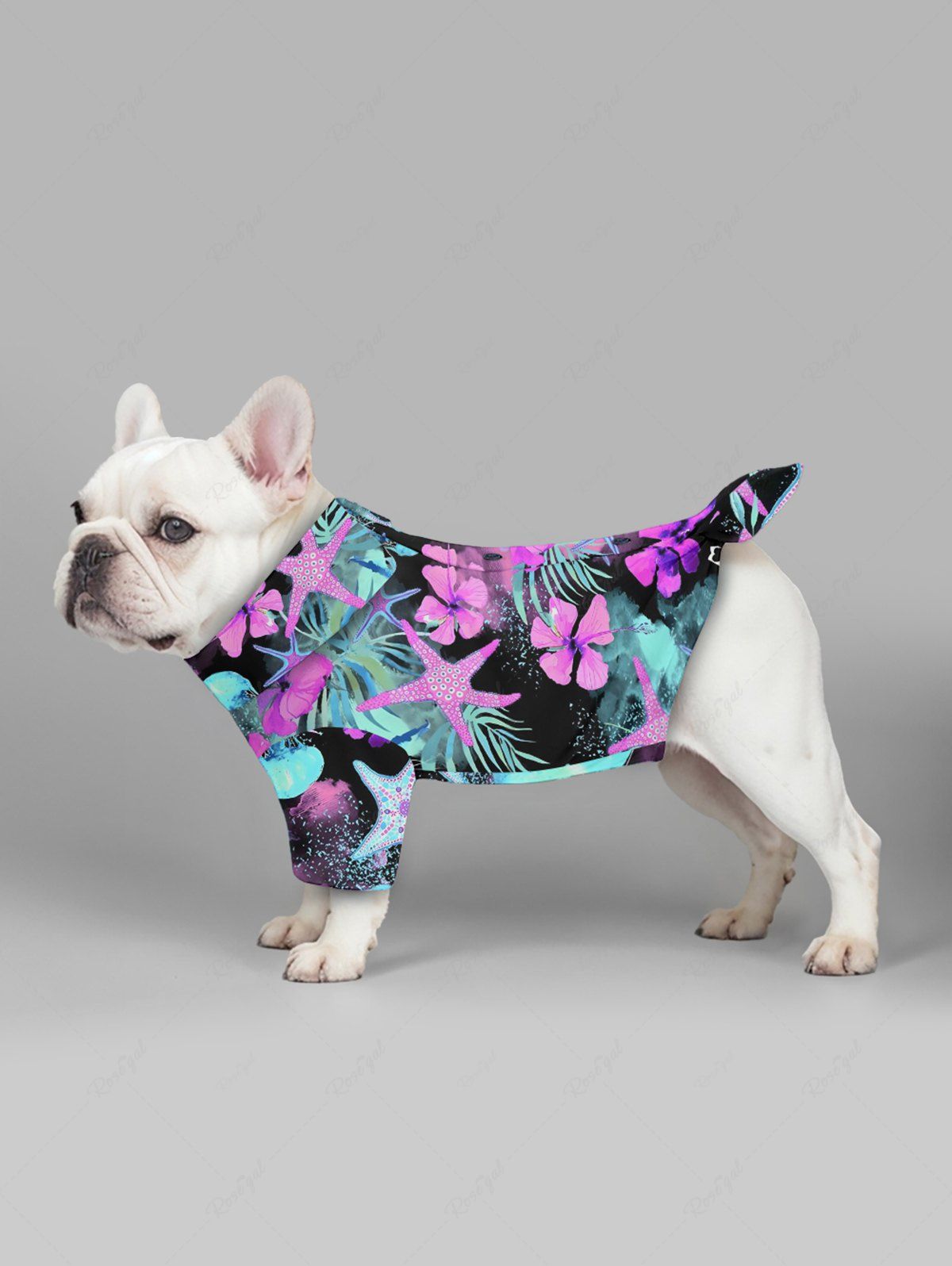 Pet's Tropical Leaf Hibiscus Flower Starfish Print Hawaii Button Shirt