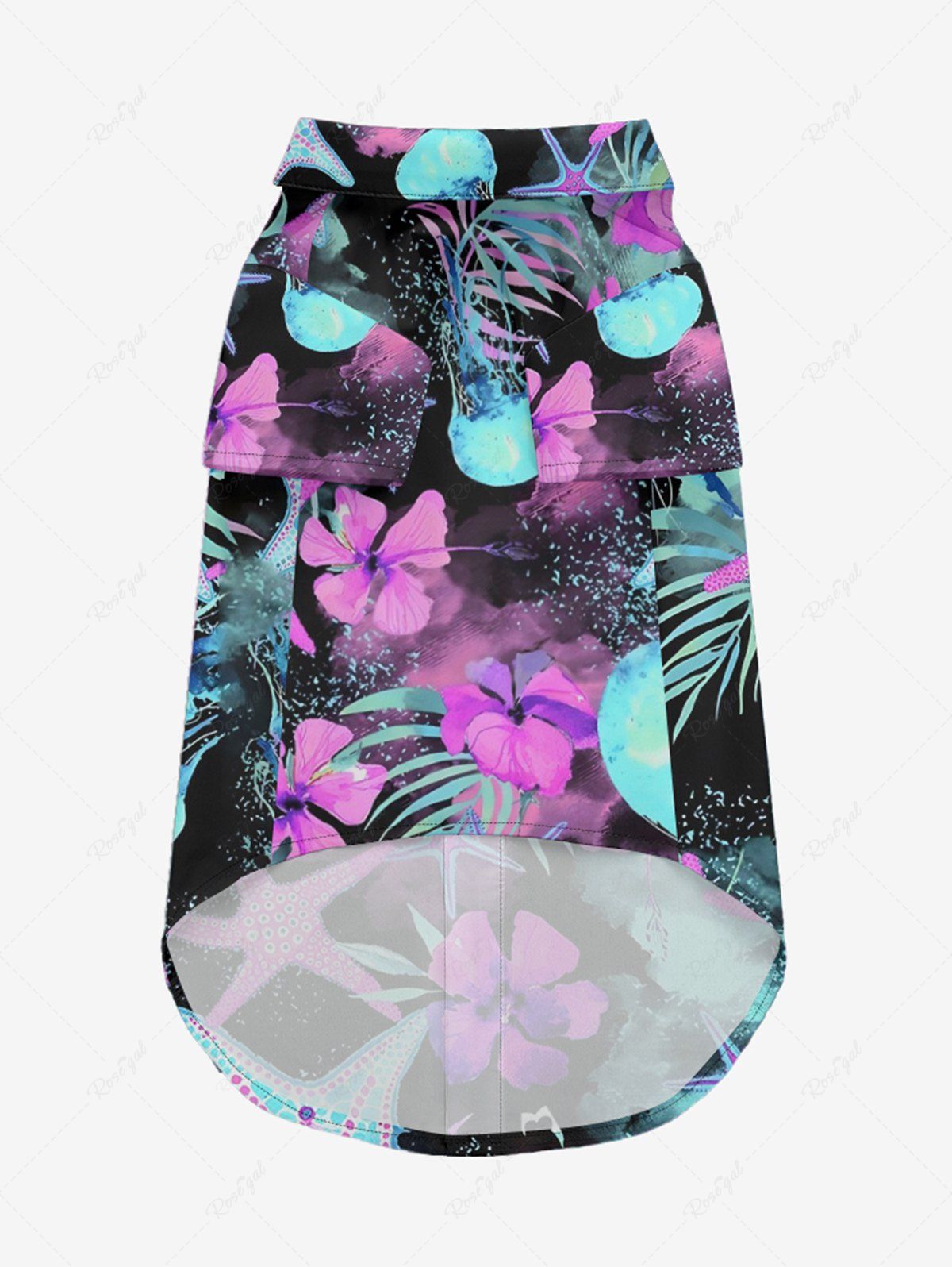 Pet's Tropical Leaf Hibiscus Flower Starfish Print Hawaii Button Shirt