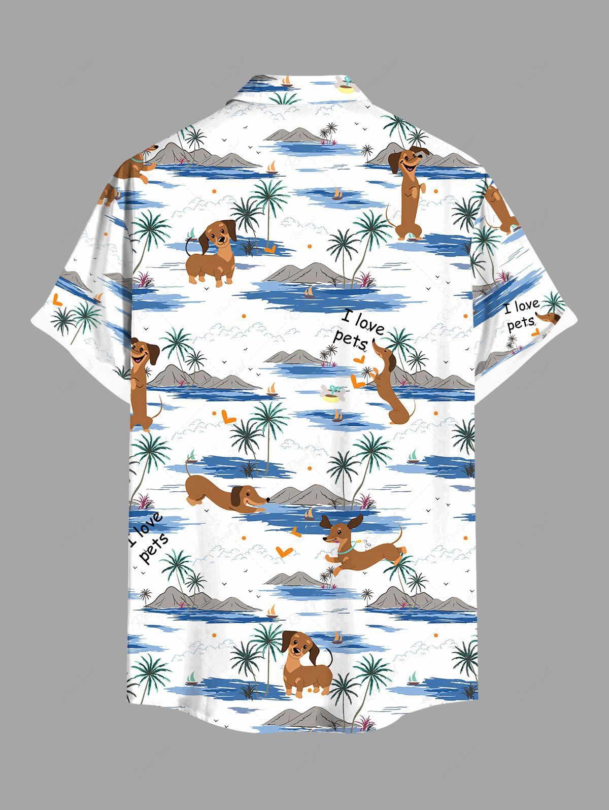 Coconut Tree Dogs Seascape Print Buttons Pocket Hawaii Shirts Dog and Owner Matching Outfits