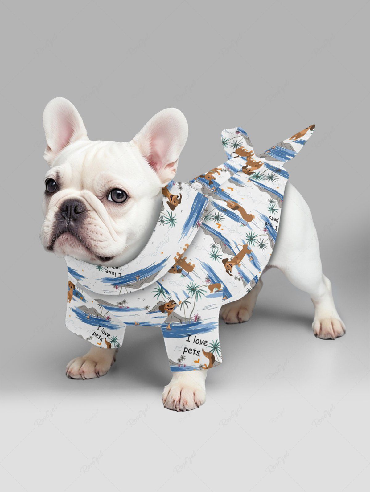 Pet's Coconut Tree Dogs Seascape Print Buttons Pocket Hawaii Shirt