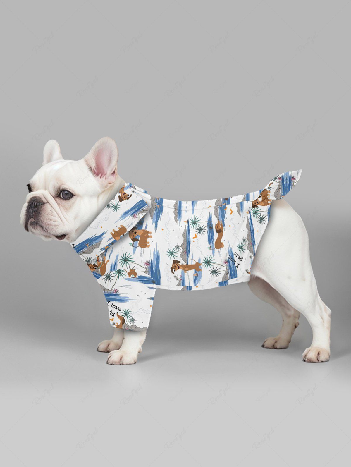 Pet's Coconut Tree Dogs Seascape Print Buttons Pocket Hawaii Shirt