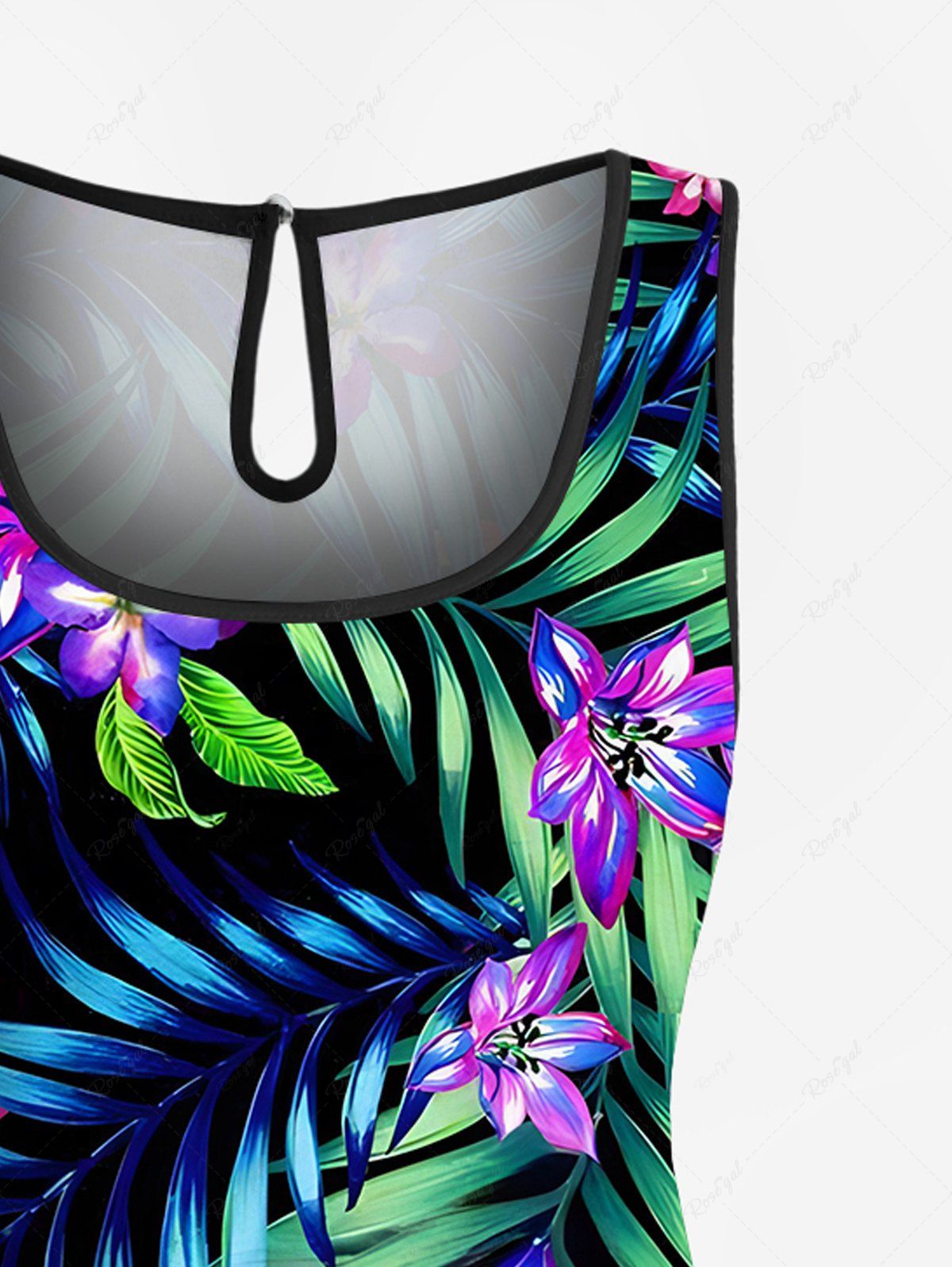 Plus Size Tropical Leaf Flower Print Hawaii Drawstring Pocket Romper