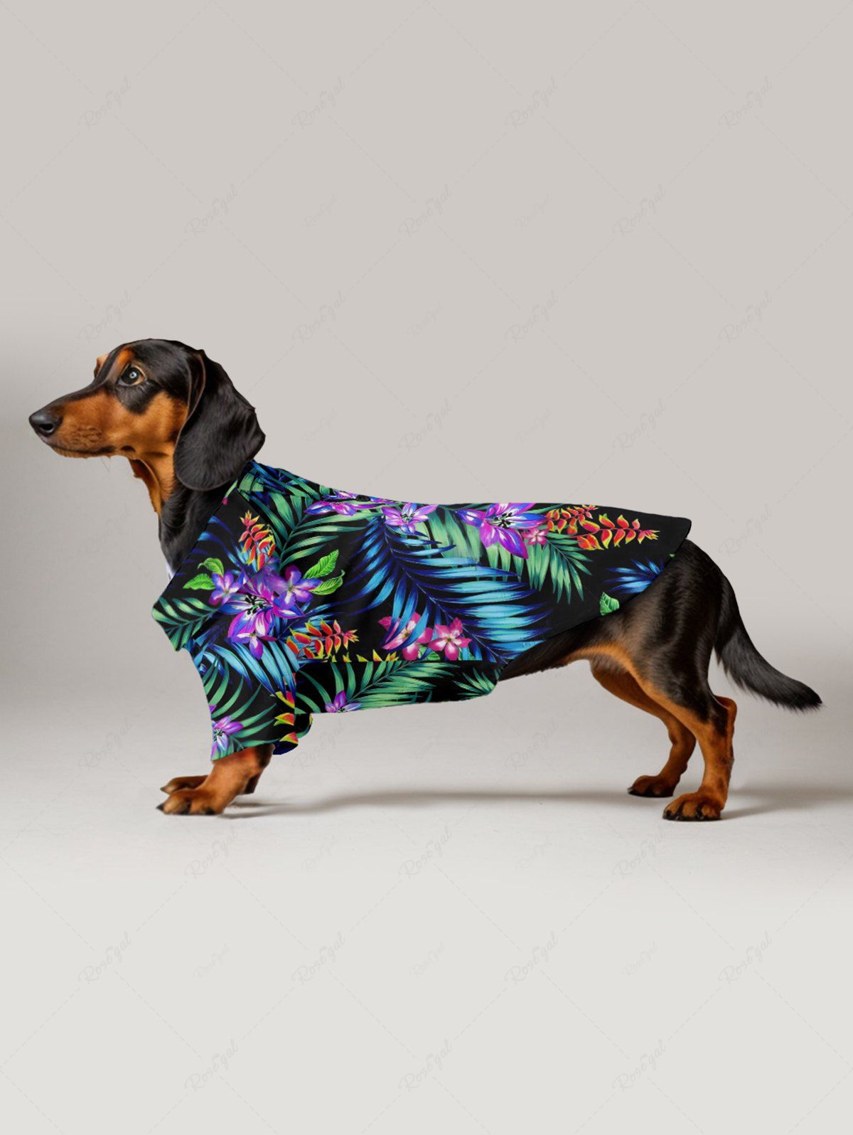 Pet's Tropical Leaf Flower Print Hawaii Button Shirt