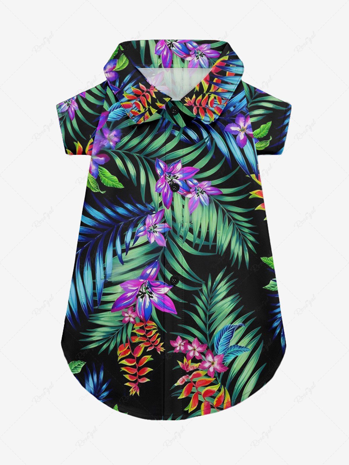 Pet's Tropical Leaf Flower Print Hawaii Button Shirt