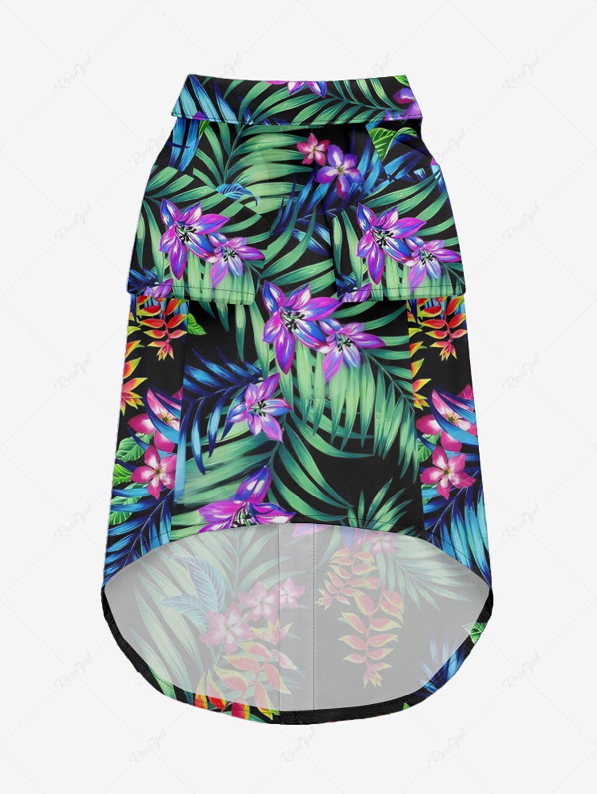 Pet's Tropical Leaf Flower Print Hawaii Button Shirt