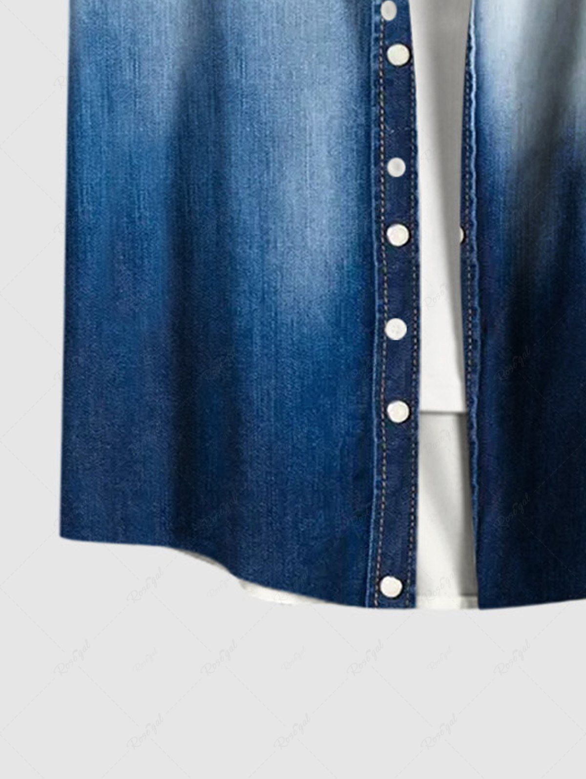 Plus Size Ombre Denim 3D Print Buttons Pocket Shirt For Men