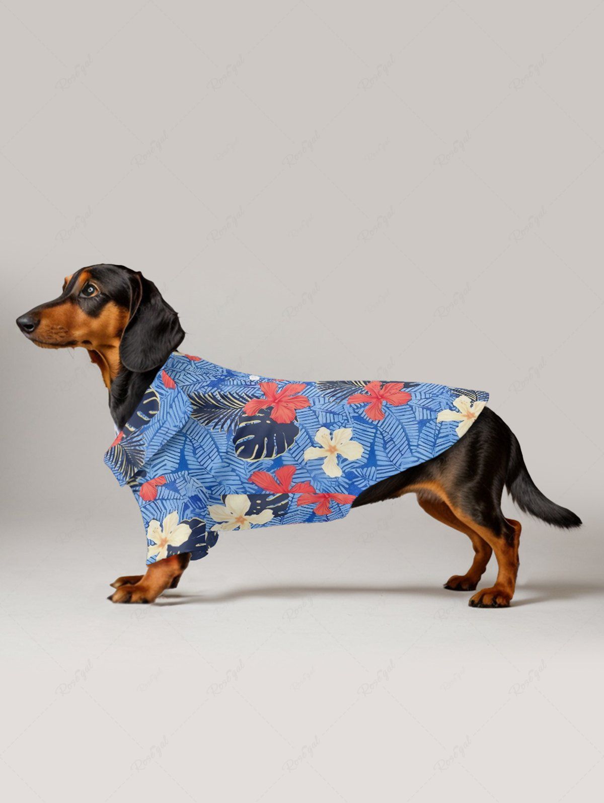 Pet's Tropical Leaf Hibiscus Flower Print Hawaii Button Shirt