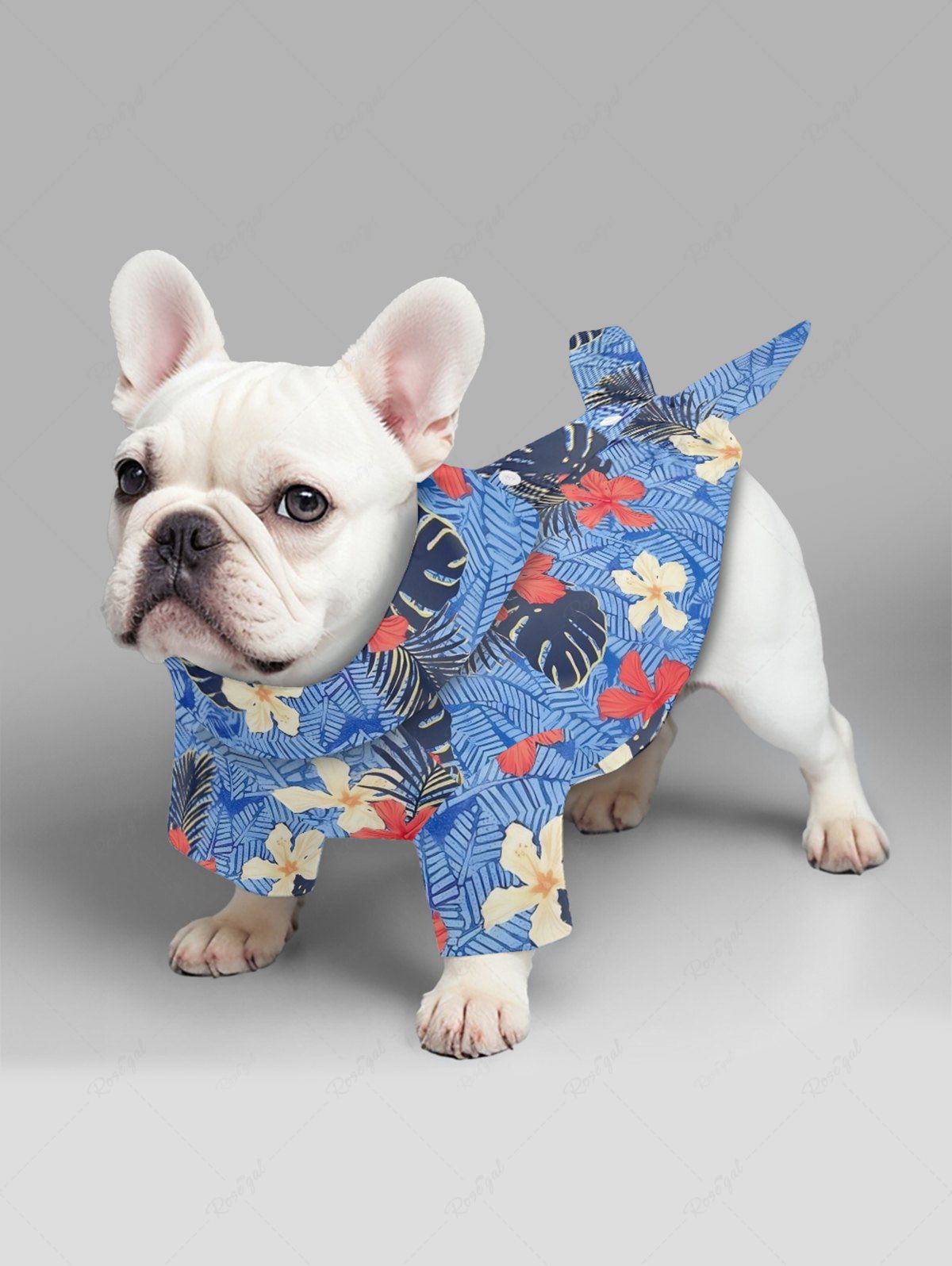 Pet's Tropical Leaf Hibiscus Flower Print Hawaii Button Shirt
