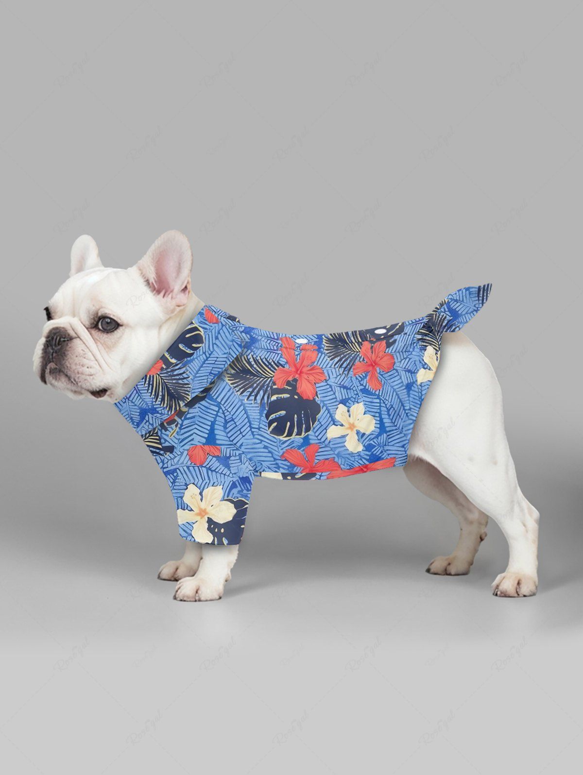 Pet's Tropical Leaf Hibiscus Flower Print Hawaii Button Shirt