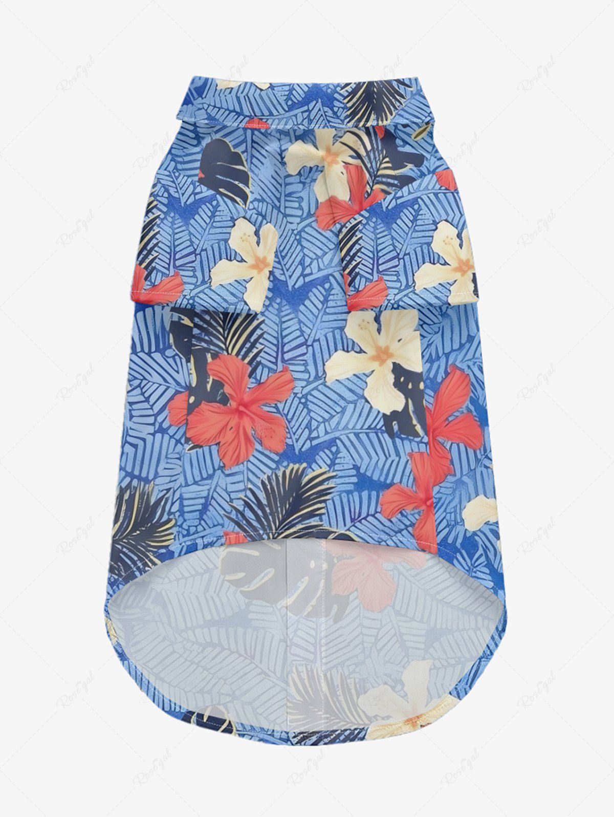 Pet's Tropical Leaf Hibiscus Flower Print Hawaii Button Shirt