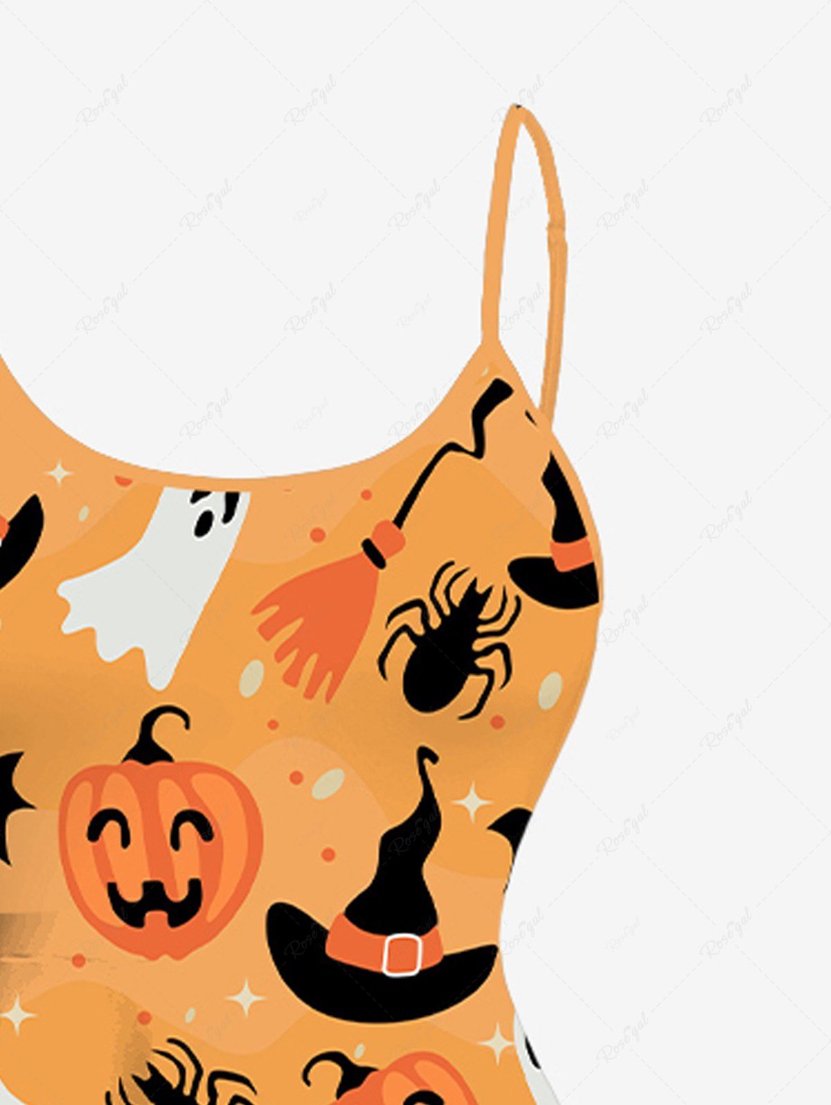 Plus Size Halloween Pumpkin Ghost Spider Hat Print High Low Cami Dress