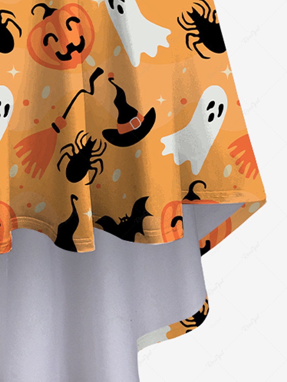 Plus Size Halloween Pumpkin Ghost Spider Hat Print High Low Cami Dress