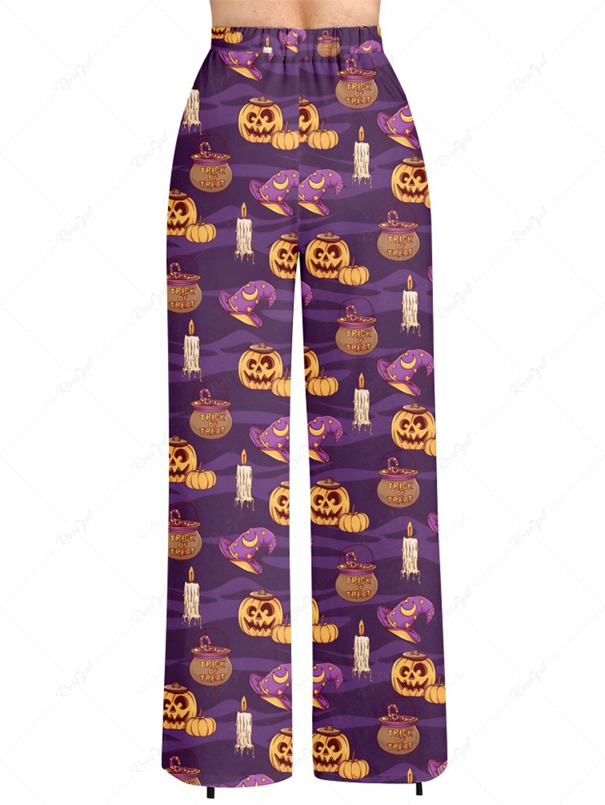 Pumpkin Wizard Hat Candle Printed Halloween T-shirt Pants Dog And Owner Matching Outfits