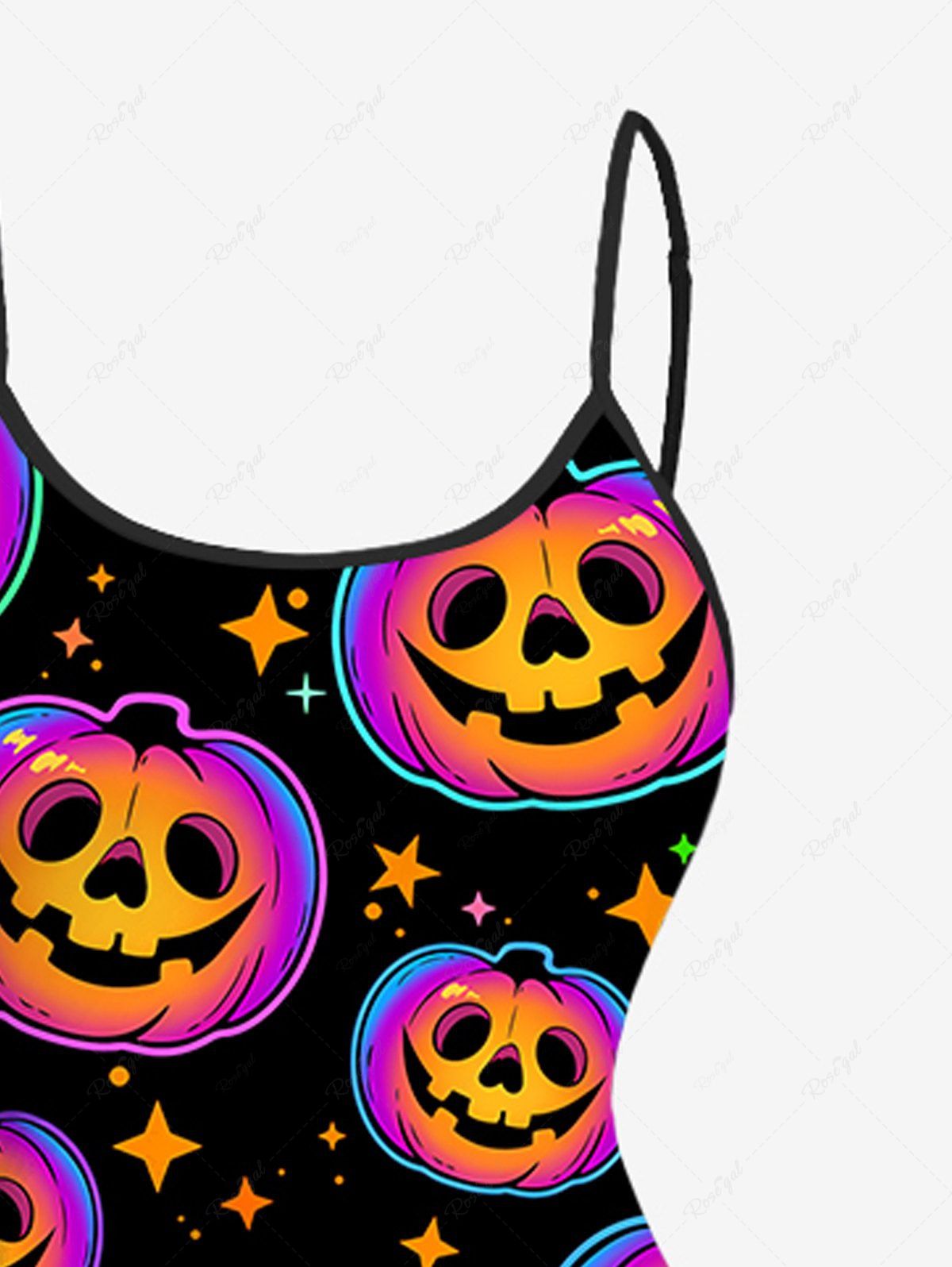 Plus Size Halloween Pumpkin Star Print High Low Cami Dress