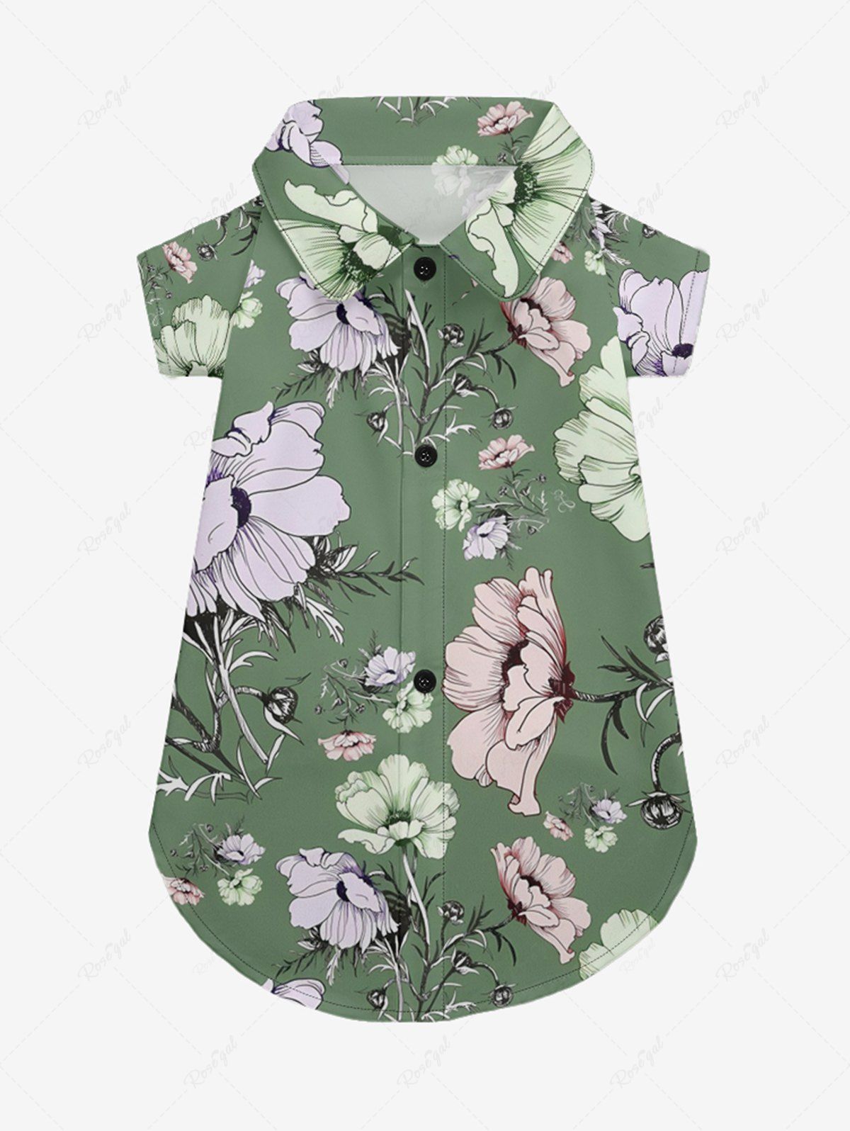 Pet's Flower Branch Print Hawaii Button Shirt