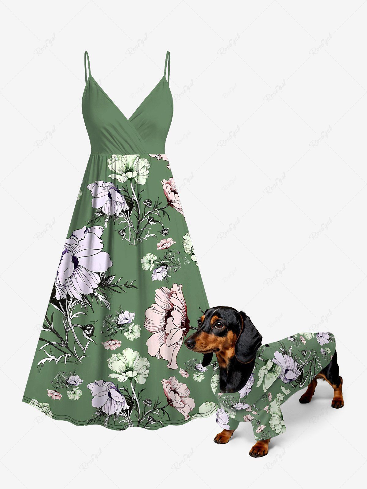 Flower Branch Printed Hawaii Shirt Dress Dog And Owner Matching Outfits