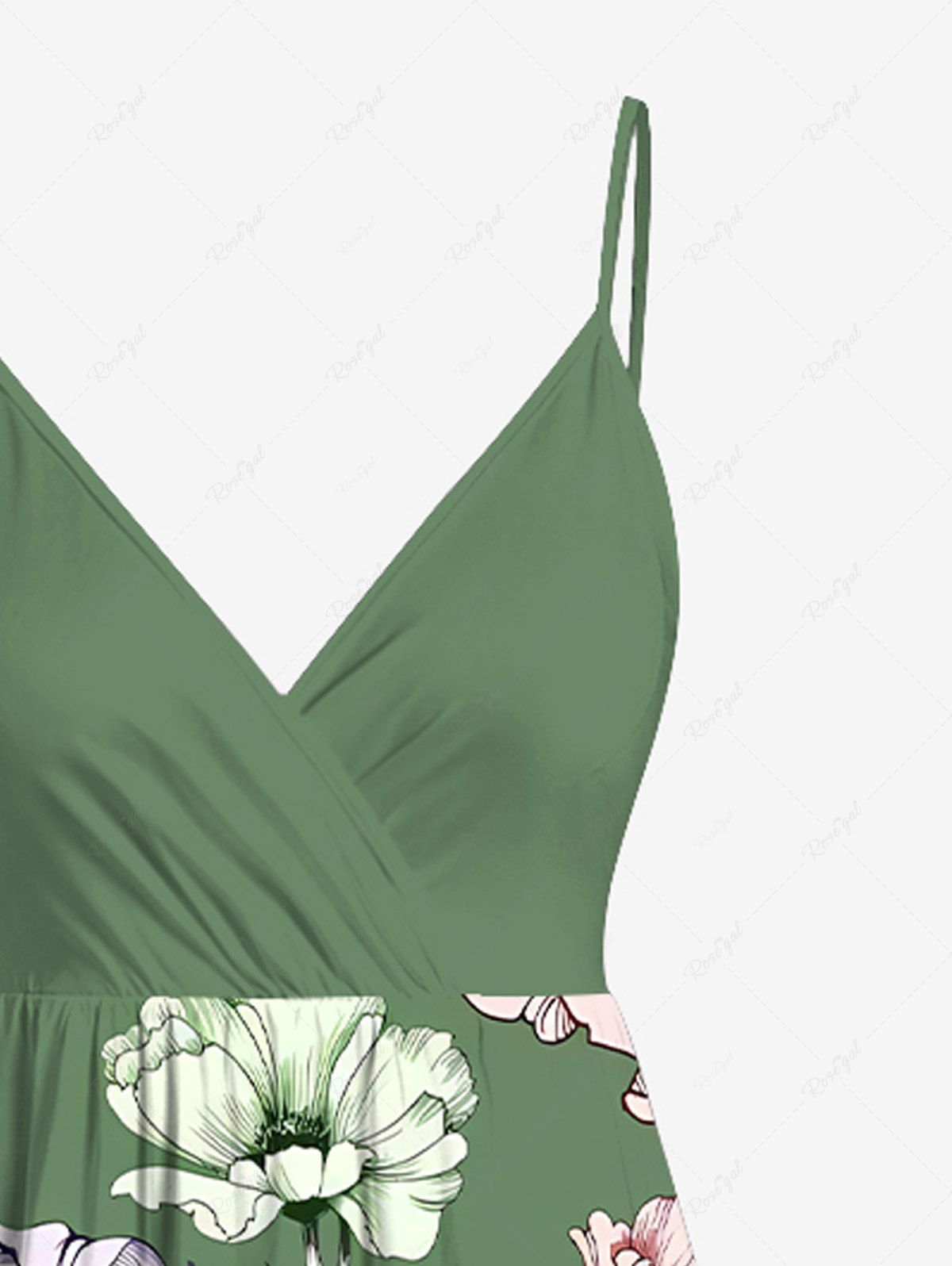 Plus Size Flower Branch Print Hawaii Surplice A Line Cami Dress
